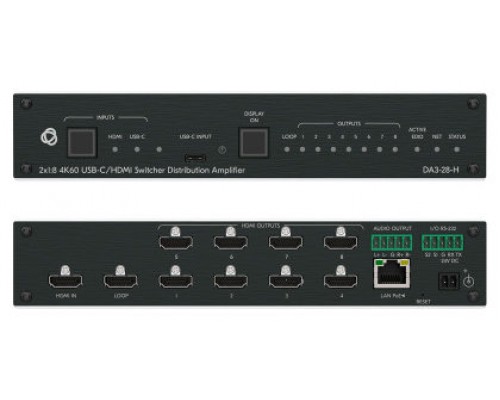 KRAMER AVSM 2X1:8 4K60 USB-C/HDMI SWITCHER DISTRIBUTION AMPLIFIER- DA3-28-H (10-00002890)