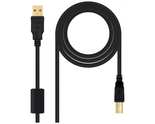 NANOCABLE CABLE USB 2.0 IMPRESORA ALTA CALIDAD CON FERRITA, TIPO A/M-B/M, NEGRO, 5.0M