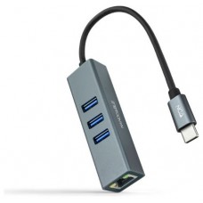 CONVERSOR USB-C ETHERNET GB +3xUSB3.0 GRIS 15 CM