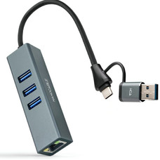 CONVERSOR USB-C A RJ45 CON ADAP 3XUSB-A/M 100MBPS 15