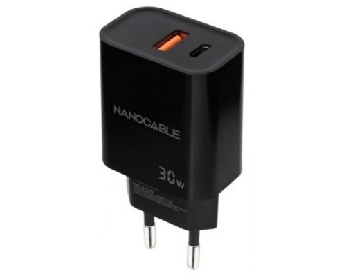 Nanocable Cargador USB-C/PD+USB-A/QC 30W Negro