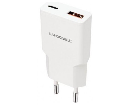 Nanocable Cargador USB-C/PD + USB-A/QC 20W Blanco