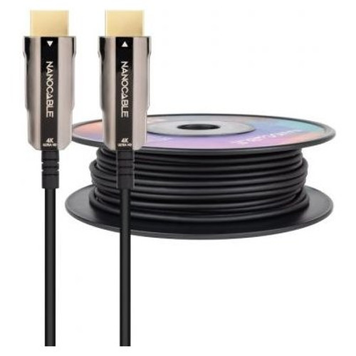 NANOCABLE Cable HDMI V2.0 AOC 4K@60Hz 18Gbps A/M-A/M, Negro, 60 m, 60 m, HDMI tipo A (Estandar), HDMI tipo A (Estandar), 3D, 18 Gbit/s, Negro