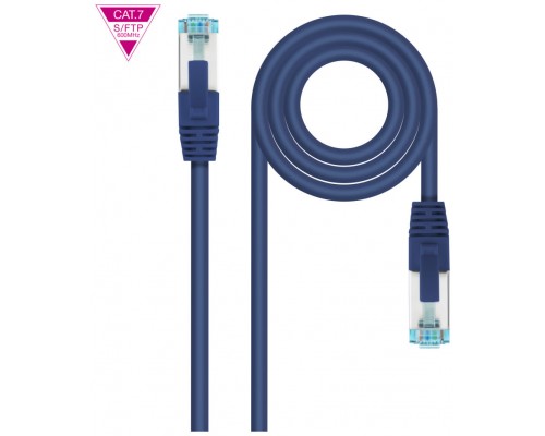 CABLE DE RED LATIGUILLO 600MHZ LSZH SFTP PIMF CAT7 AWG26 0.25 M AZUL NANOCABLE (Espera 4 dias)