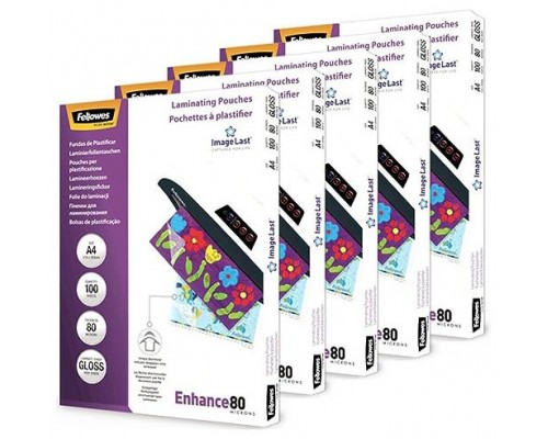 PACK 500 FUNDAS PLASTIFICAR 80 MICRAS BRILLO A4 (216X303 MM) FELLOWES 100142462 (Espera 4 dias)