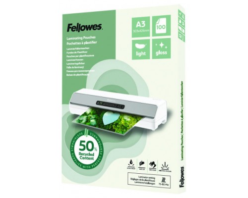 PACK 100 FUNDAS DE PLASTIFICAR RECICLADAS BRILLO A3 FELLOWES 100142988 (Espera 4 dias)