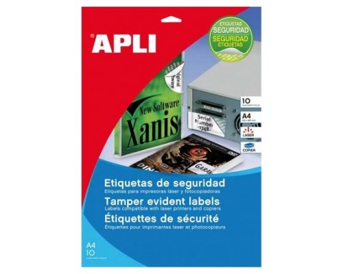 PAQUETE 10 HOJAS A4 ETIQUETAS DE SEGURIDAD POLIESTER PLATA 45,7 X 21,2MM APLI 11272 (Espera 4 dias)