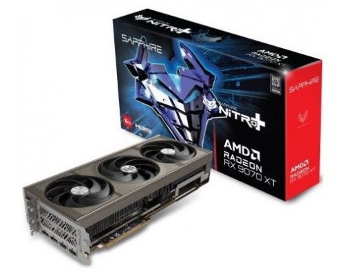 VGA SAPPHIRE NITRO+ RADEON RX 9070 XT GAMING OC,AMD,RX9070XT,16GB,GDDR6,256BIT,2HDMI+2DP (3 VENTILADORES)