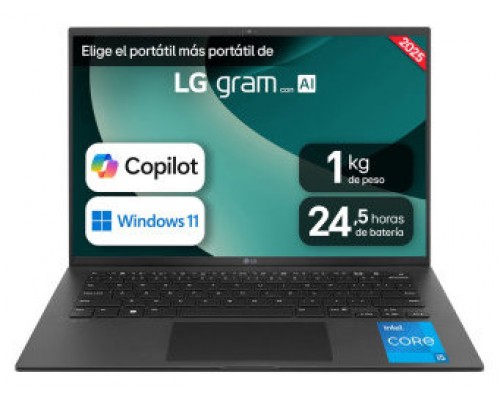LG 14Z90RU-G.AP55B ordenador portatil Intel® Core™ i5 i5-1334U Portátil 35,6 cm (14") WUXGA 16 GB LPDDR4x-SDRAM 512 GB SSD Wi-Fi 6E (802.11ax) Windows 11 Pro Inglés Negro
