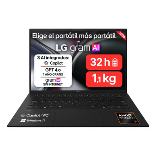 PORTATIL LG GRAM 14" 14Z95U, WINDOWS 11 HOME, RYZEN AI 7 450, 32 GB RAM, 512 GB SSD, PANTALLA IPS (1920*1200)-MR147 PORTATIL LG GRAM 14" 14Z95U, WINDOWS 11 HOME, RYZEN AI 7 450, 32 GB RAM, 512 GB SSD, PANTALLA IPS (1920*1200)