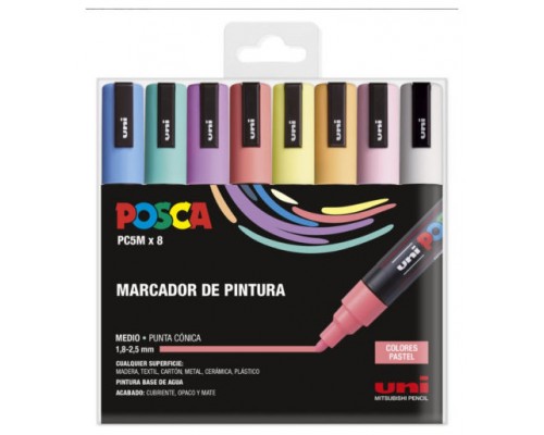 ESTUCHE 8 UDS. PC-5M PASTEL POSCA UNIBALL 182634810 (Espera 4 dias)