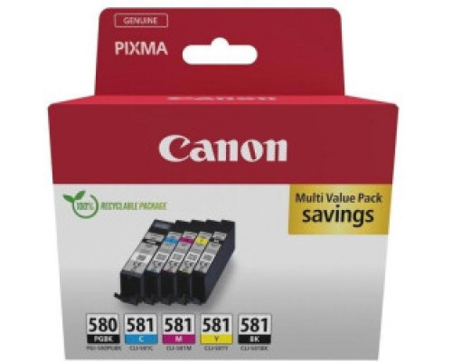 CANON Cartucho Pack 5 Colores PGI580BK / CLI581CMYK  MULTI ECOPACK - SEC (con alarma)