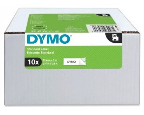 DYMO Cinta LM D1 Multipack 19mmx7m VALUE PACK (S0720830 10 rollos) Negro/Blanco