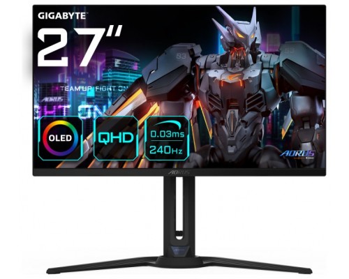 GIGABYTE AORUS Monitor de juego FO27Q2 OLED QHD de 27” - 2560 x 1440 (QHD), 240Hz, 0.03ms, KVM, 250 cd/m², FreeSync Premium Pro, DisplayHDR True Black 400, HDMI 2.1