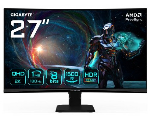 GIGABYTE GS27QCA 27" Monitor Curvo para Gaming QHD - 2560 x 1440, 180Hz, 1ms, 250 cd/m², FreeSync, HDR Ready, HDMI 2.0, DisplayPort 1.4