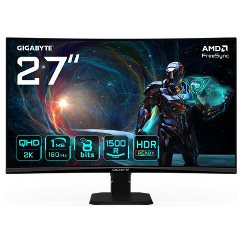 GIGABYTE GS27QCA 27" Monitor Curvo para Gaming QHD - 2560 x 1440, 180Hz, 1ms, 250 cd/m&sup2;, FreeSync, HDR Ready, HDMI 2.0, DisplayPort 1.4