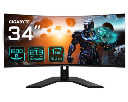 GIGABYTE GS34WQC 34" Monitor de juegos curvo WQHD - 3440 x 1440 (WQHD), 300Hz, 1ms, 250 cd/m², FreeSync Premium, preparado para HDR, HDMI 2.0, DisplayPort 1.4