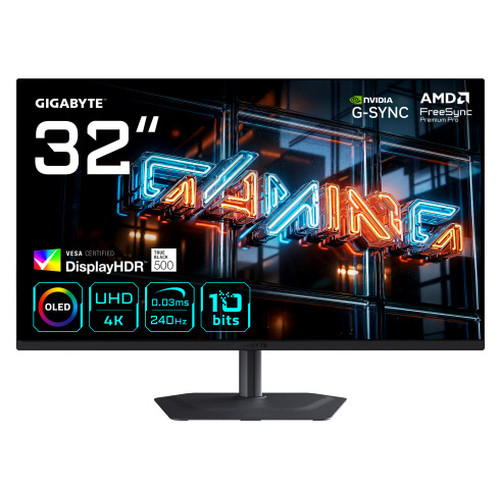 GIGABYTE MO32U24 Monitor Gaming OLED 32” 4K UHD - 3840 x 2160, 240Hz, 0.03ms, 300 cd/m², G-Sync Compatible, FreeSync Premium Pro, Display HDR True Black 500, HDMI 2.1, DisplayPort 1.4-MR132 GIGABYTE MO32U24 Monitor Gaming OLED 32” 4K UHD - 3840 x 2160, 240Hz, 0.03ms, 300 cd/m², G-Sync Compatible, FreeSync Premium Pro, Display HDR True Black 500, HDMI 2.1, DisplayPort 1.4