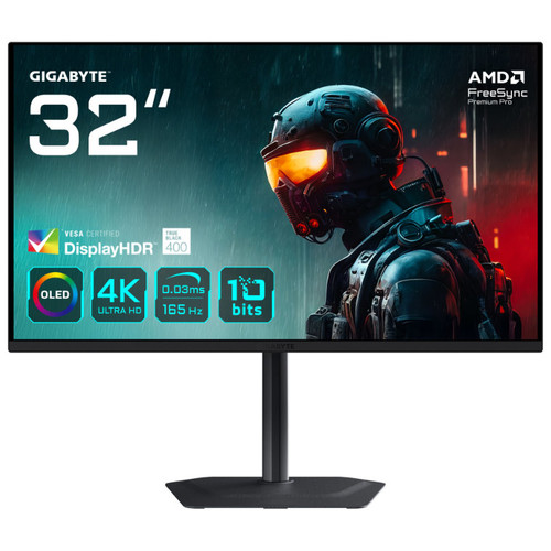 GIGABYTE MO32U 31,5" Monitor Gaming OLED 4K UHD - 3840 x 2160, 165Hz, 0.03ms, 250 cd/m&sup2;, Display HDR True Black 400, HDMI 2.1, DisplayPort 1.4