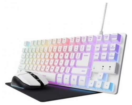 KIT GAMING GXT 794W TECLADO WIRED + RATON WIRELESS + ALFOMBRILLA BLANCO TRUST (Espera 4 dias)