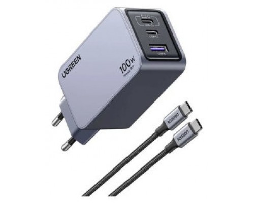Ugreen Nexode Pro EU 3-Port GaN PD Fast Charger With USB-C Cable Universal Negro, Gris Corriente alterna Carga r&aacute;pida Interior