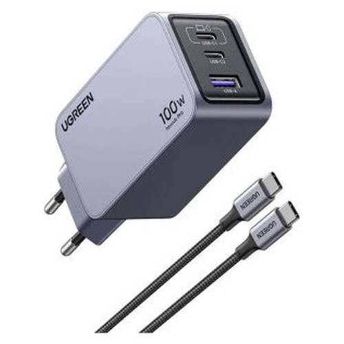 Ugreen Nexode Pro EU 3-Port GaN PD Fast Charger With USB-C Cable Universal Negro, Gris Corriente alterna Carga r&aacute;pida Interior