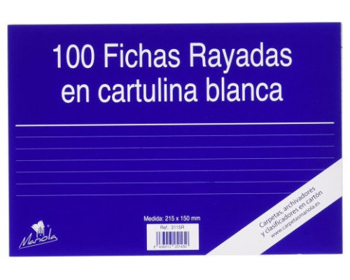 100 FICHAS DE CARTULINA RAYADA (215X160 MM) Nº. 5 MARIOLA 3115R (Espera 4 dias)