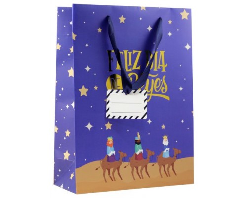 BOLSA PAPEL REYES MAGOS L (32X14X40 CM) FOIL CON TARJETA COLGANTE COLORES SURTIDOS BISMARK 333599 (Espera 4 dias)