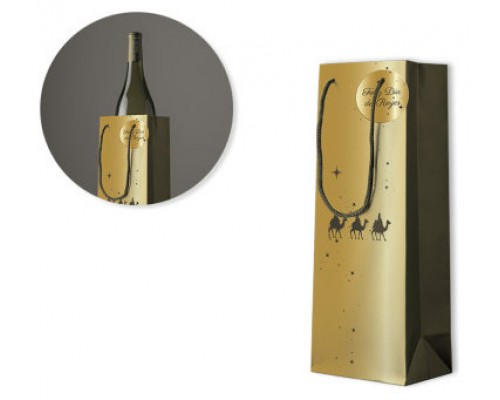 BOLSA BOTELLA DORADA REYES MAGOS (12X33,7X10 CM) BISMARK 333674 (Espera 4 dias)
