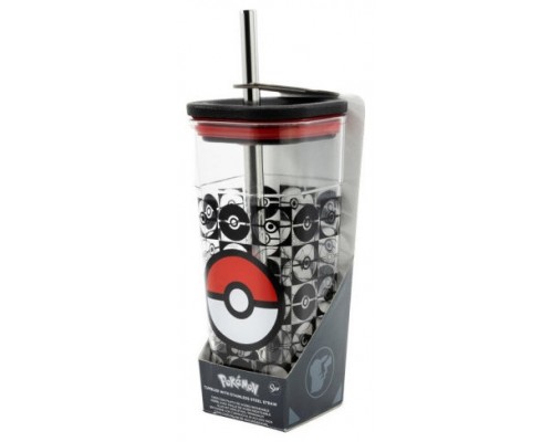 VASO ACRÍLICO CUBE CON PAJITA ACERO INOX. POKEMON STOR 3556