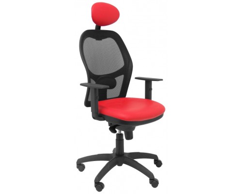 SILLA JORQUERA MALLA NEGRA ASIENTO SIMILPIEL ROJO