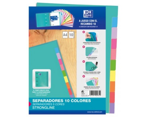 SEPARADORES CARTULINA STRONGLINE A4 10 POSICIONES - 10 COLORES OXFORD 400149957 (Espera 4 dias)