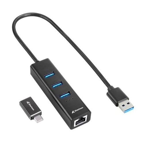 HUB USB SHARKOON 3X3.2 GEN 1 + RJ45 ALUMINIO NEGRO