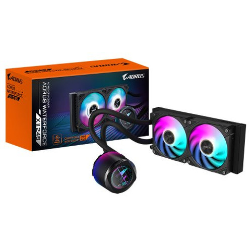 GIGABYTE Refrigeración líquida AIO AORUS WATERFORCE X II 240 para CPU - 2 ventiladores ARGB de 120 mm, pantalla LCD a todo color, mecanismo de bloqueo magnético, DAISY-CHAIN, compatible con Intel LGA 1700 y AMD AM5, garantía de-MR33 GIGABYTE Refrigeración líquida AIO AORUS WATERFORCE X II 240 para CPU - 2 ventiladores ARGB de 120 mm, pantalla LCD a todo color, mecanismo de bloqueo magnético, DAISY-CHAIN, compatible con Intel LGA 1700 y AMD AM5, garantía de