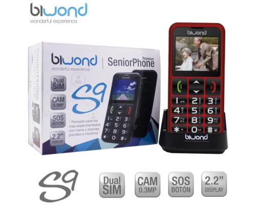 Teléfono Biwond S9 Dual SIM SeniorPhone Rojo + Estación Carga (Espera 2 dias)