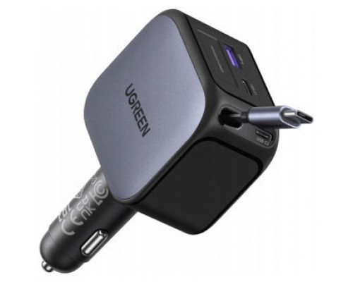 UGREEN 145W 3C1A FAST CAR CHARGER WITH RETRACTABLE USB-C CABLE