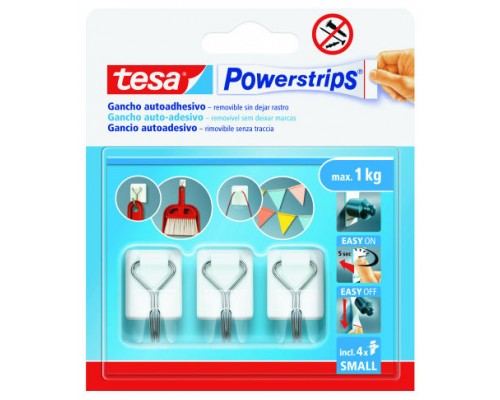 BLISTER 3 GANCHOS ADHESIVOS ALAMBRE POWERSTRIPS 1KG TAMAÑO S BLANCO TESA 57615-00001-00 (Espera 4 dias)