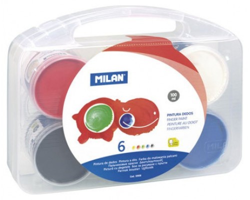 Milan Maletín 6 tarros de pintura para dedos de colores 100 ml (Espera 4 dias)