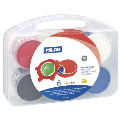 Milan Maletín 6 tarros de pintura para dedos de colores 100 ml (Espera 4 dias)-SX2 Milan Maletín 6 tarros de pintura para dedos de colores 100 ml (Espera 4 dias)