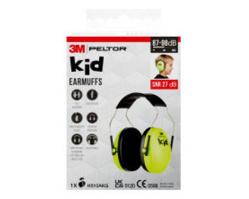 CASCOS OREJERAS ACOLCHADAS CON DIADEMA PROTECCION AUDITIVA INFANTIL PELTOR H510AKG-1 VERDE NEÓN SNR-27DB 3M 7100334987 (Espera 4 dias)