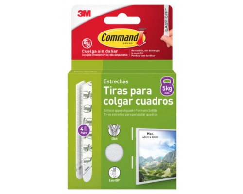 BLISTER TIRAS ADHESIVAS ESTRECHAS PARA CUADROS HASTA 5KG COMMAND 17207WHI-4-ISP 3M 7100337206 (Espera 4 dias)