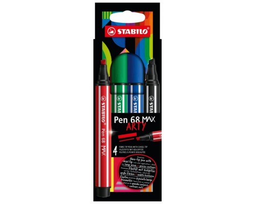 ESTUCHE ARTY CON 4 COLORES-ROTULADOR PREMIUM CON PUNTA BISELADA PEN 68 MAX STABILO 768/04-21 (Espera 4 dias)