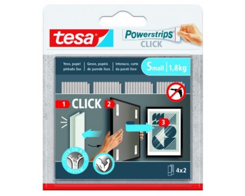 BLISTER TIRAS ADHESIVAS CUELGA OBJETOS POWERSTRIPS CLIK 1,8KG 4 PARES 60X20MM "S" TESA 77720-00001-00 (Espera 4 dias)