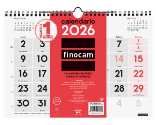 CALENDARIO 2026 NEUTRO PARED NUMEROS GRANDES M 300X210MM FINOCAM 780000026 (Espera 4 dias)