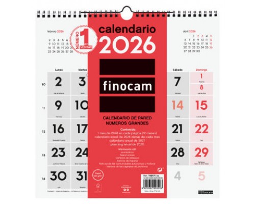 CALENDARIO 2026 NEUTRO PARED NUMEROS GRANDES 300X300MM FINOCAM 780570026 (Espera 4 dias)