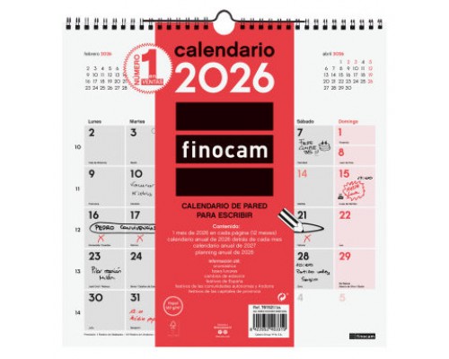 CALENDARIO 2026 NEUTRO PARED ESCRIBIR 300X300MM FINOCAM 781520026 (Espera 4 dias)