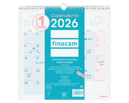 CALENDARIO 2026 PARED TRENDY CHIC ESCRIBIR 300X300MM TURQUESA FINOCAM 787005826 (Espera 4 dias)
