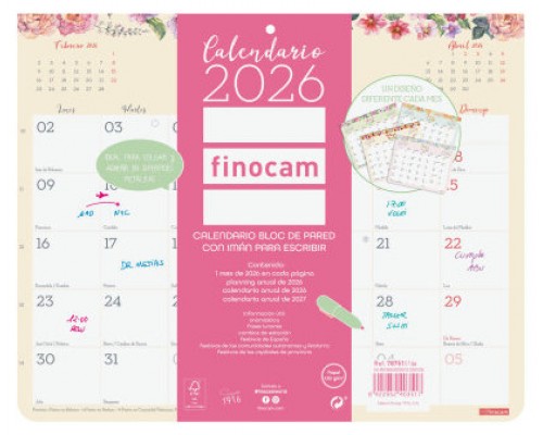 CALENDARIO 2026 PARED IMAN TRENDY DESIGN ESCRIBIR 250X200MM FINOCAM 787510126 (Espera 4 dias)