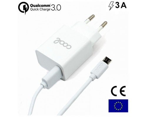 CARGADOR COOL MICRO USB 3 AMP WHITE   CABLE