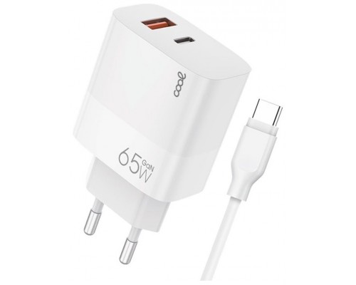 CARGADOR COOL DUAL USBC,USB 65W U.C.R. CABLE WHI.